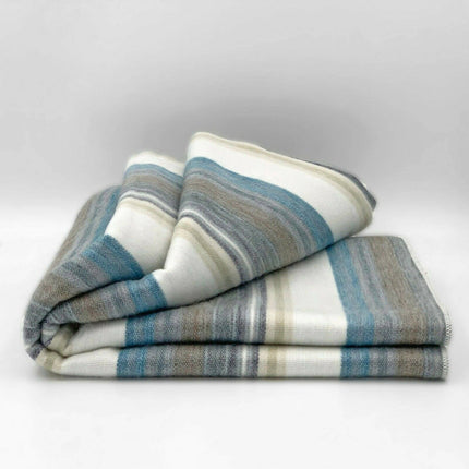 Chuquipogyo - Baby Alpaca Wool Throw Blanket / Sofa Cover - Queen/Queen PLUS - multi colored thin stripes pattern: Queen