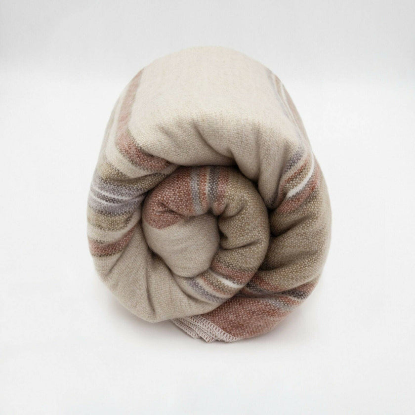 Zhumir - Baby Alpaca Wool Throw Blanket / Sofa Cover - Queen 95 x 66 - earthy stripes pattern