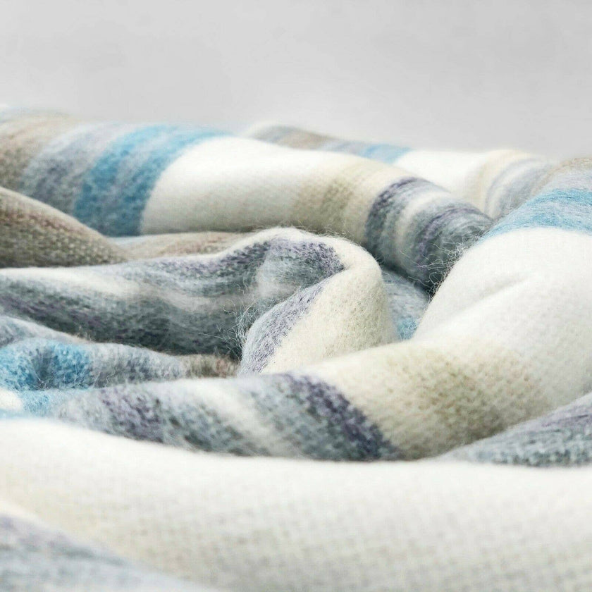 Chuquipogyo - Baby Alpaca Wool Throw Blanket / Sofa Cover - Queen/Queen PLUS - multi colored thin stripes pattern: Queen