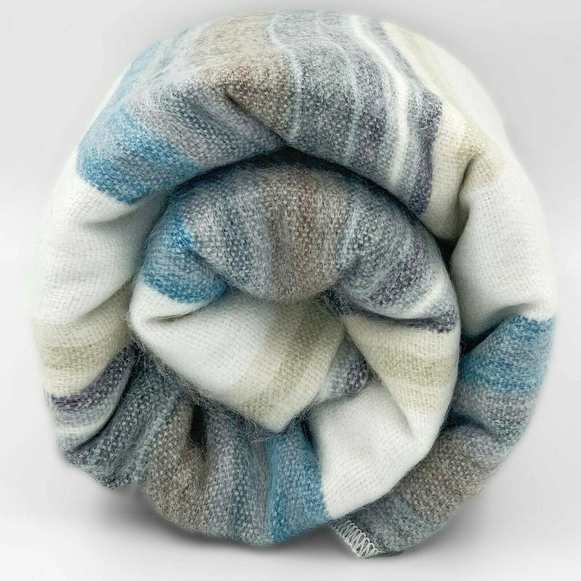 Chuquipogyo - Baby Alpaca Wool Throw Blanket / Sofa Cover - Queen/Queen PLUS - multi colored thin stripes pattern: Queen