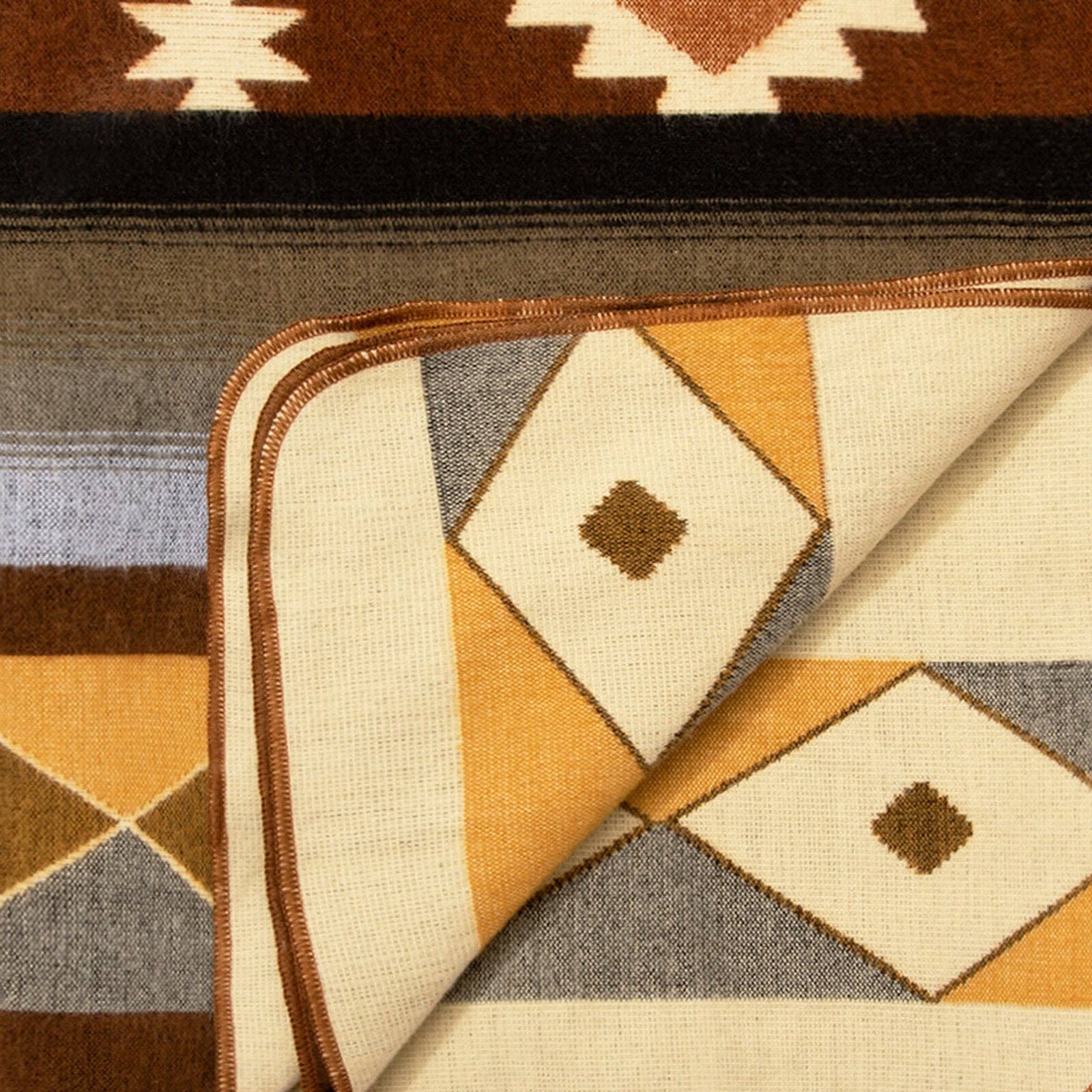 Desert Oak - Baby Alpaca Blanket - Thick Extra Large Reversible - Aztec Southwest Pattern Brown