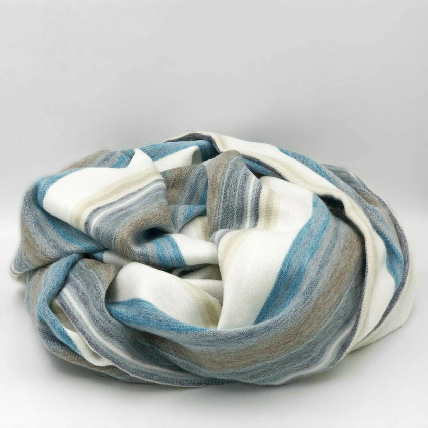 Chuquipogyo - Baby Alpaca Wool Throw Blanket / Sofa Cover - Queen/Queen PLUS - multi colored thin stripes pattern: Queen