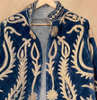 Hand-Embroidered Suzani Velvet Jacket, Blue Paisley Coat