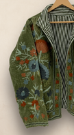 Hand-Embroidered Suzani Velvet Jacket, Green Statement Coat