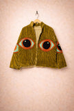 Hand-Embroidered Evil Eye Velvet Jacket, Olive Boho Coat
