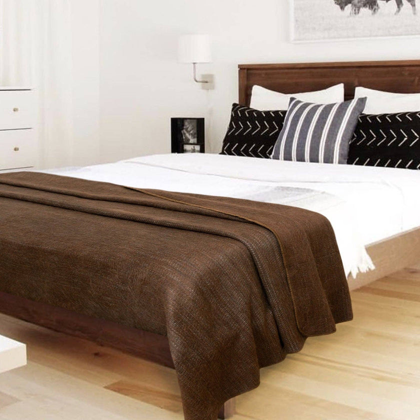 Mulalo - Double Density Baby Alpaca Wool Throw Blanket / Sofa Cover - Queen 95 x 65 - Earth Brown