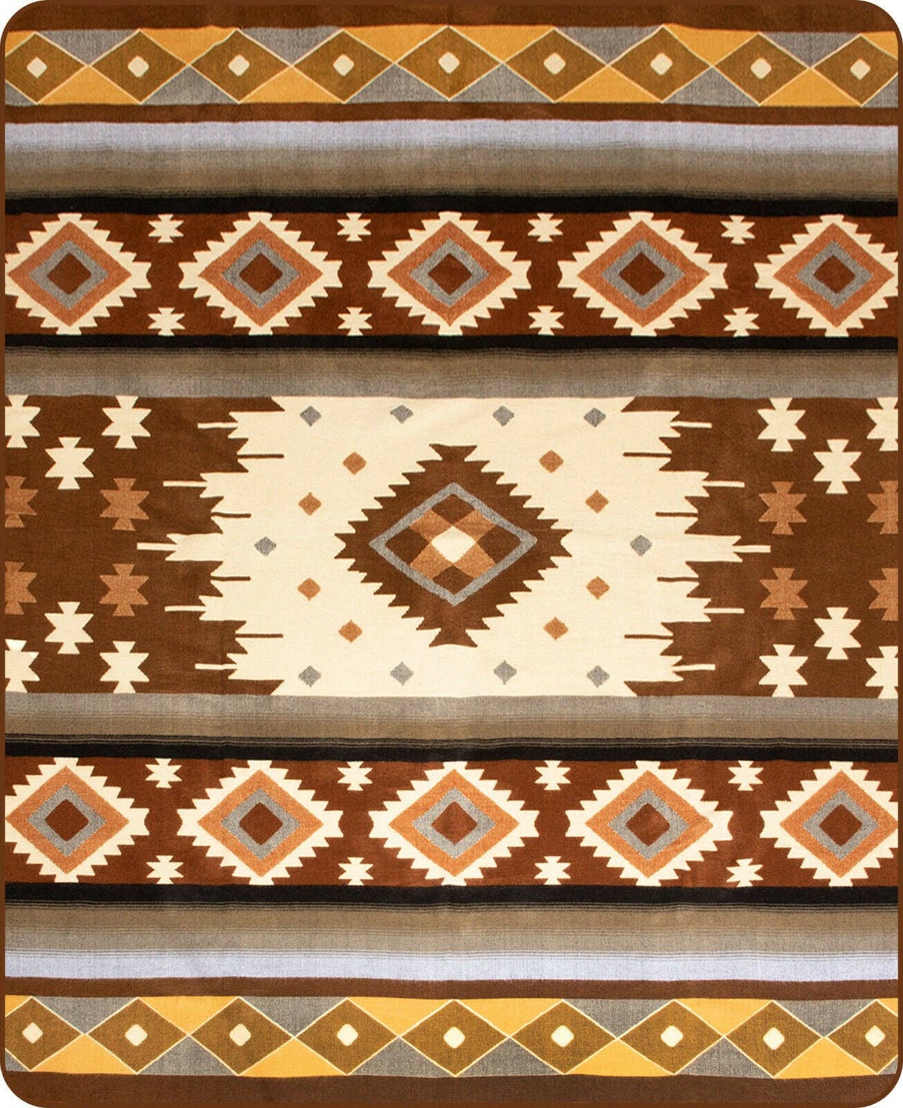 Desert Oak - Baby Alpaca Blanket - Thick Extra Large Reversible - Aztec Southwest Pattern Brown