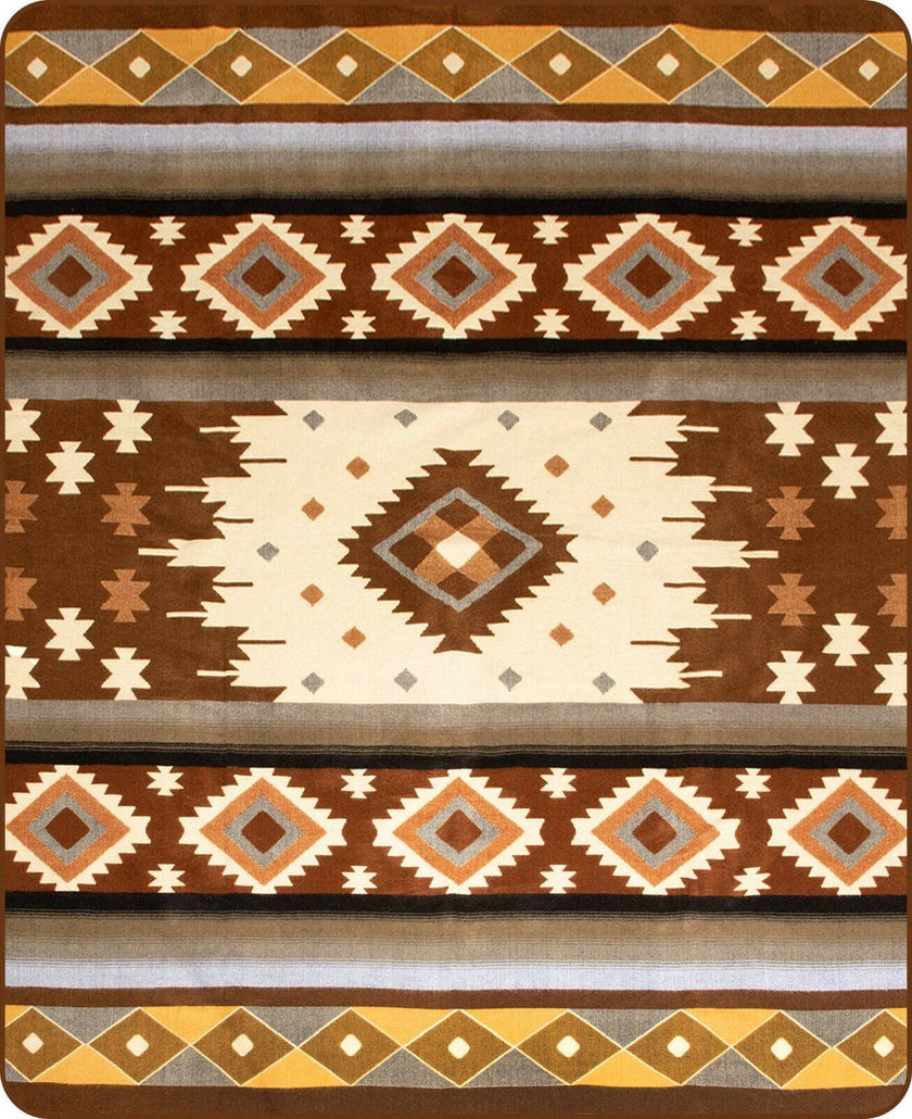 Desert Oak - Baby Alpaca Blanket - Thick Extra Large Reversible - Aztec Southwest Pattern Brown