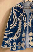 Hand-Embroidered Suzani Velvet Jacket, Blue Paisley Coat
