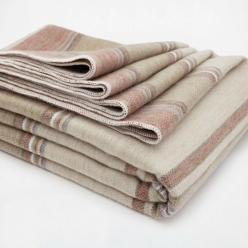 Zhumir - Baby Alpaca Wool Throw Blanket / Sofa Cover - Queen 95 x 66 - earthy stripes pattern