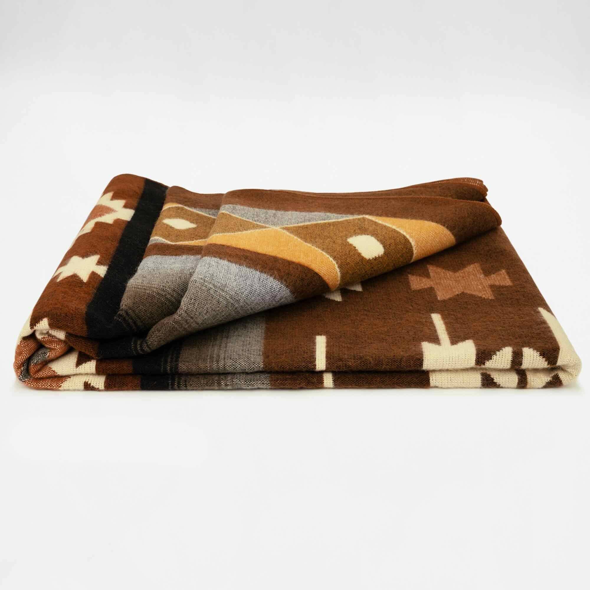 Desert Oak - Baby Alpaca Blanket - Thick Extra Large Reversible - Aztec Southwest Pattern Brown