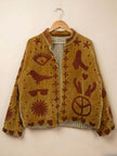Suzani Embroidered Gold Velvet Jacket — Handmade Boho Statem