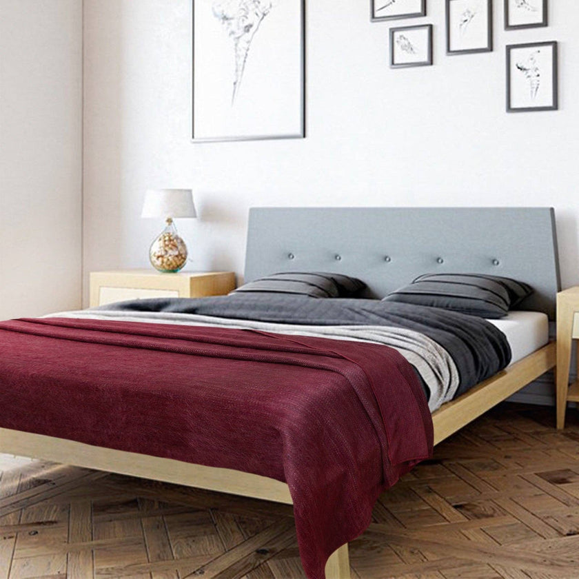 Totoracocha - Double Density Baby Alpaca Wool Throw Blanket / Sofa Cover - Queen 95 x 65 - Burgundy Wine