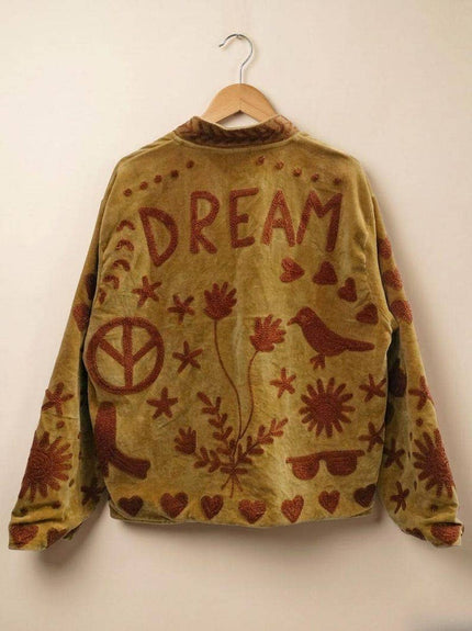 Suzani Embroidered Gold Velvet Jacket — Handmade Boho Statem
