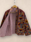 Hand-Embroidered Suzani Velvet Jacket, Rosewood Boho Coat