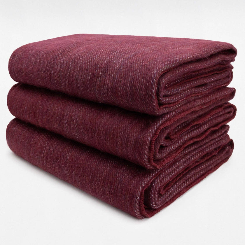 Totoracocha - Double Density Baby Alpaca Wool Throw Blanket / Sofa Cover - Queen 95 x 65 - Burgundy Wine