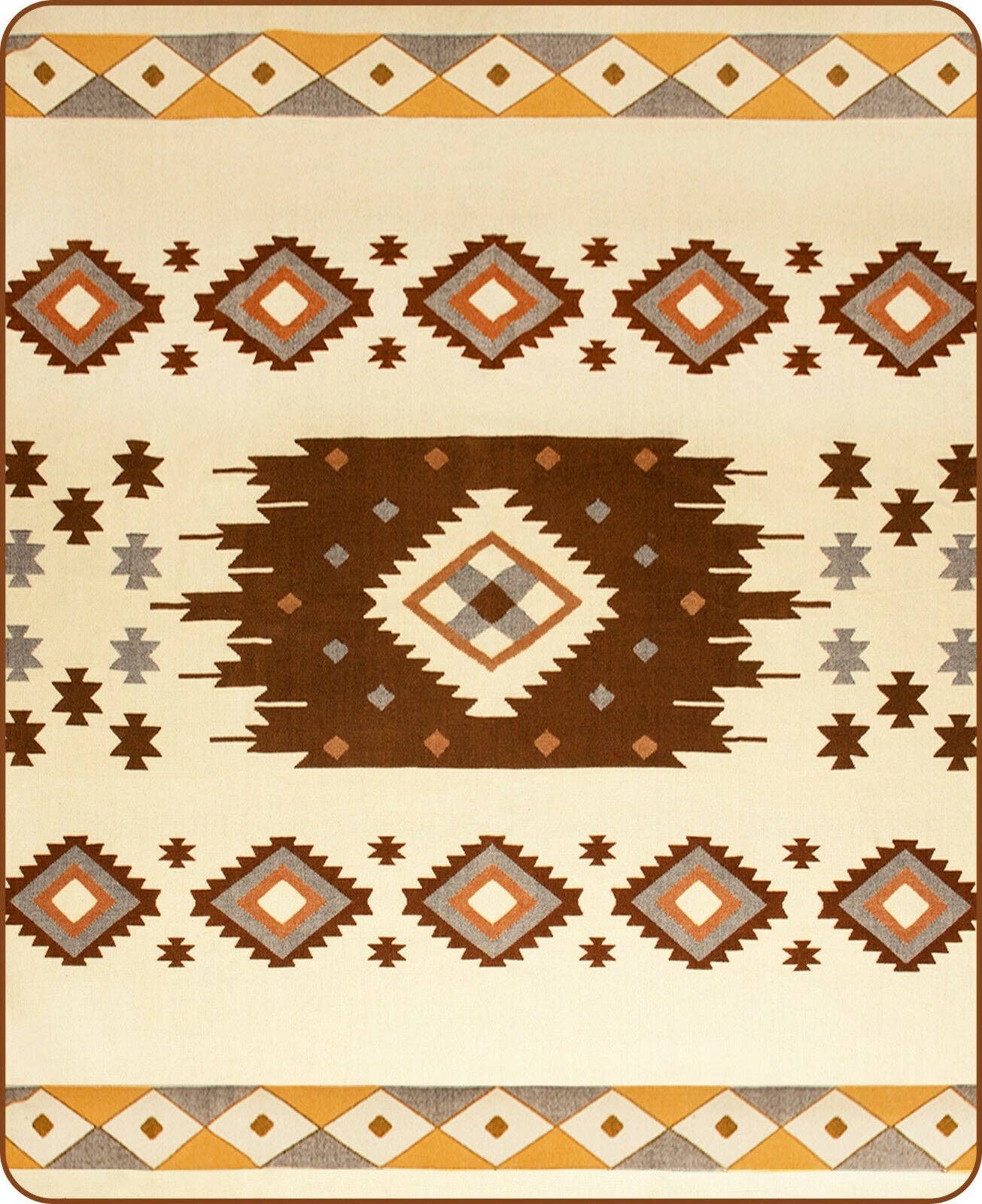 Desert Oak - Baby Alpaca Blanket - Thick Extra Large Reversible - Aztec Southwest Pattern Brown
