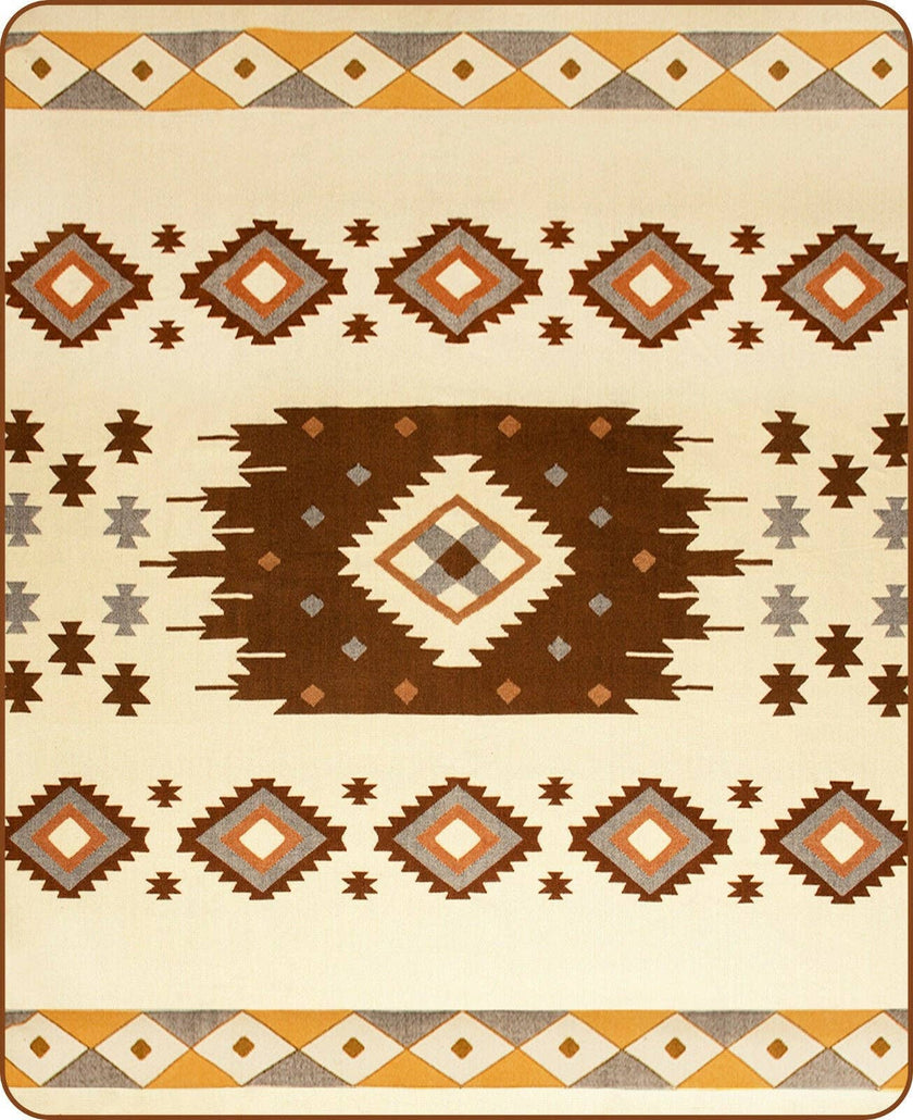 Desert Oak - Baby Alpaca Blanket - Thick Extra Large Reversible - Aztec Southwest Pattern Brown